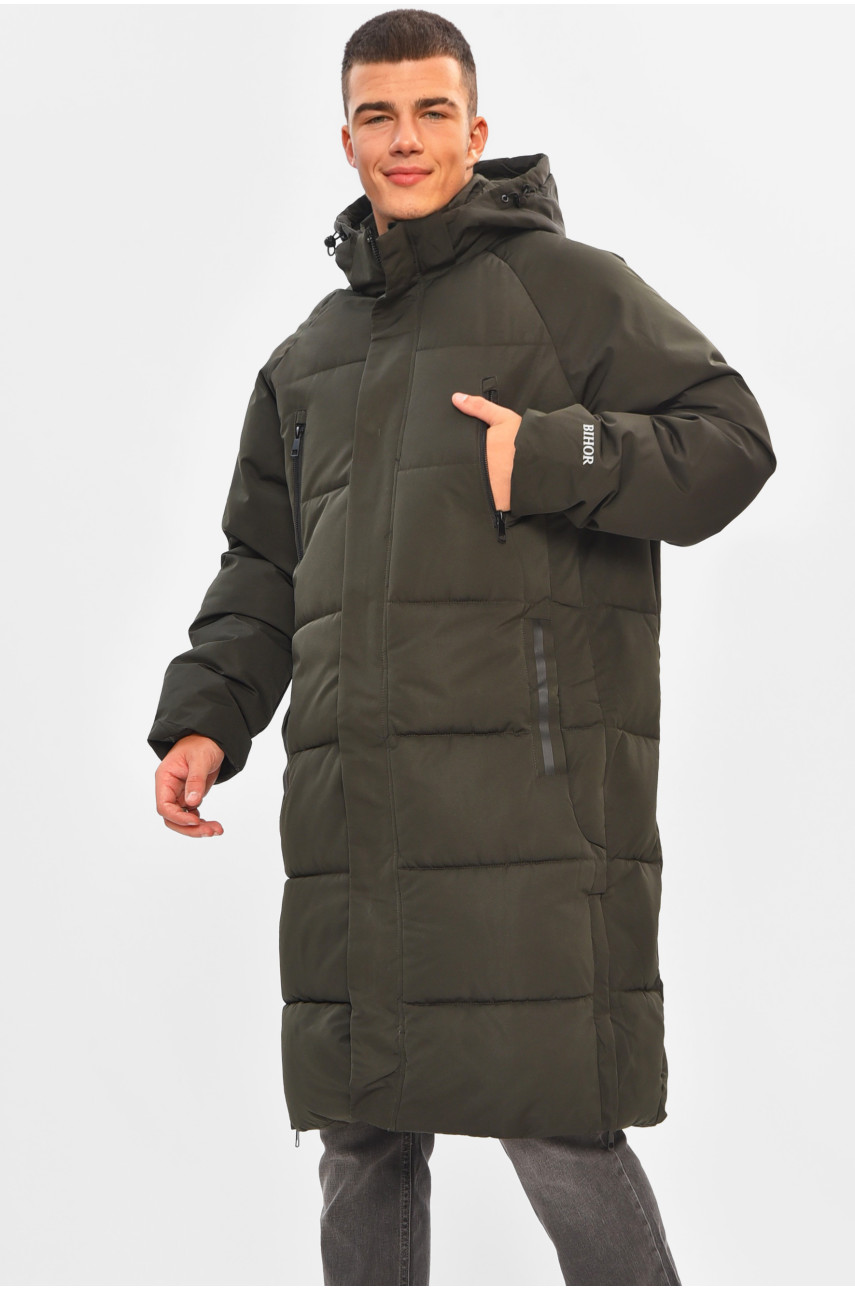 Куртка мужская удлиненная еврозима тёмно-зеленого цвета 012 205012