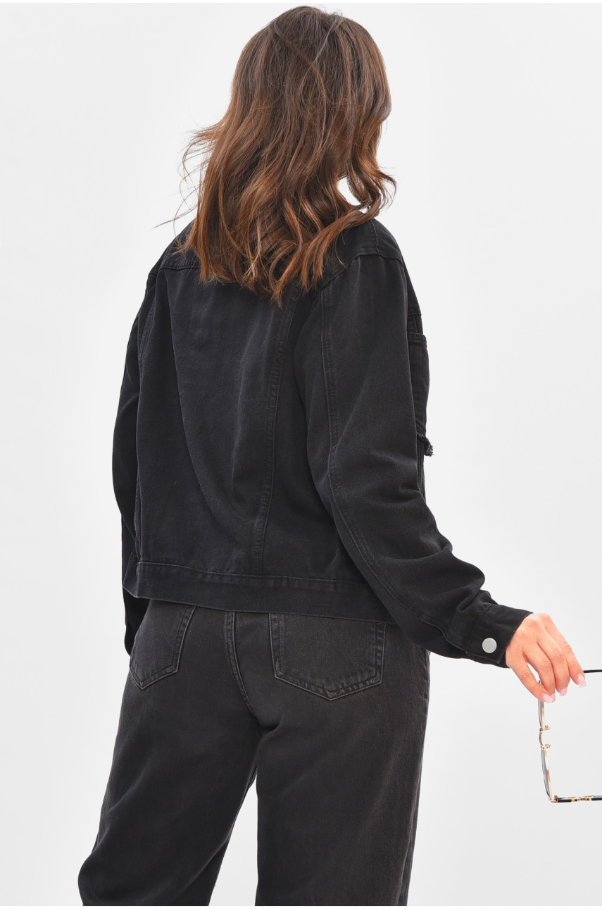 Куртка джинсова жіноча чорного кольору 013 205015 Куртка джинсова жіноча чорного кольору 013 205015
