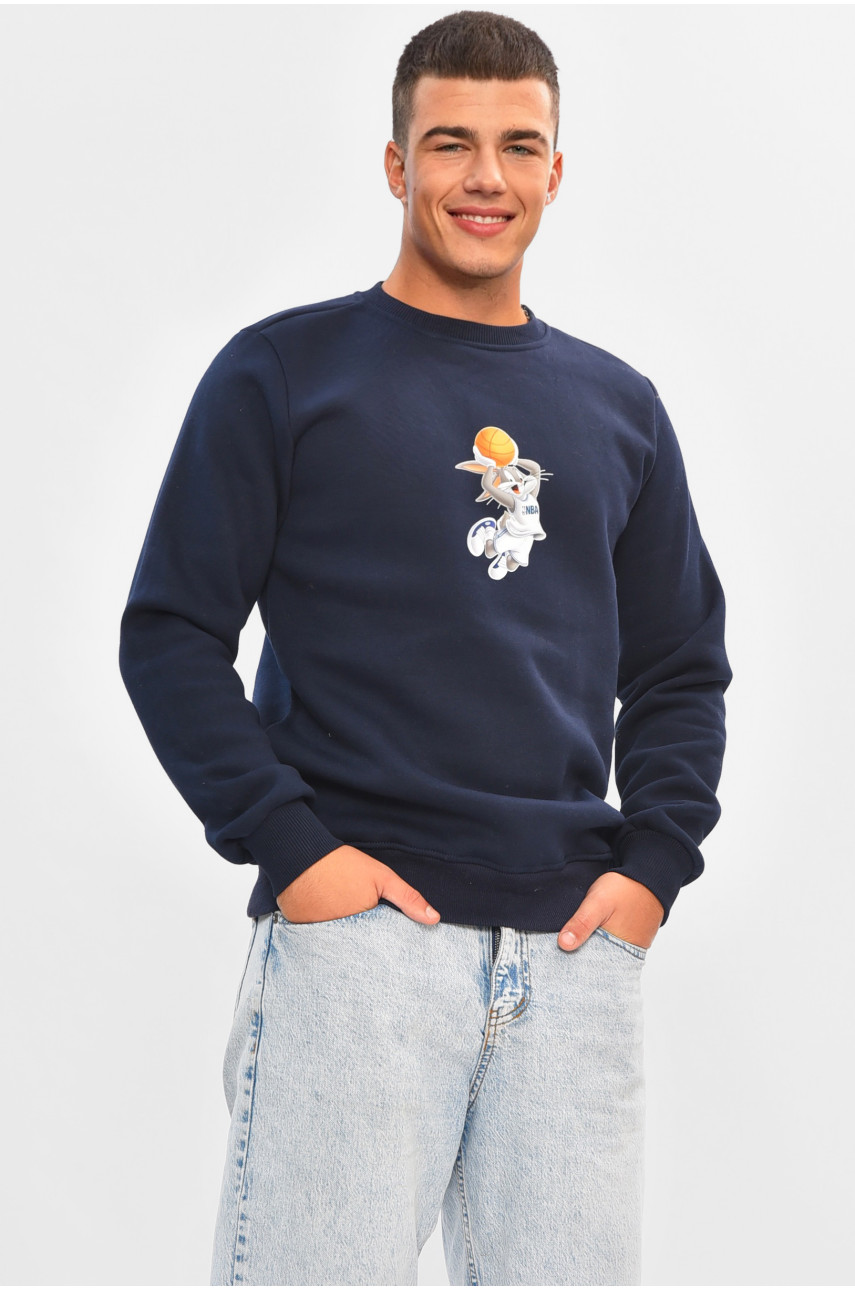 Світшот чоловічий на флісі темно-синього кольору з принтом 455 205019