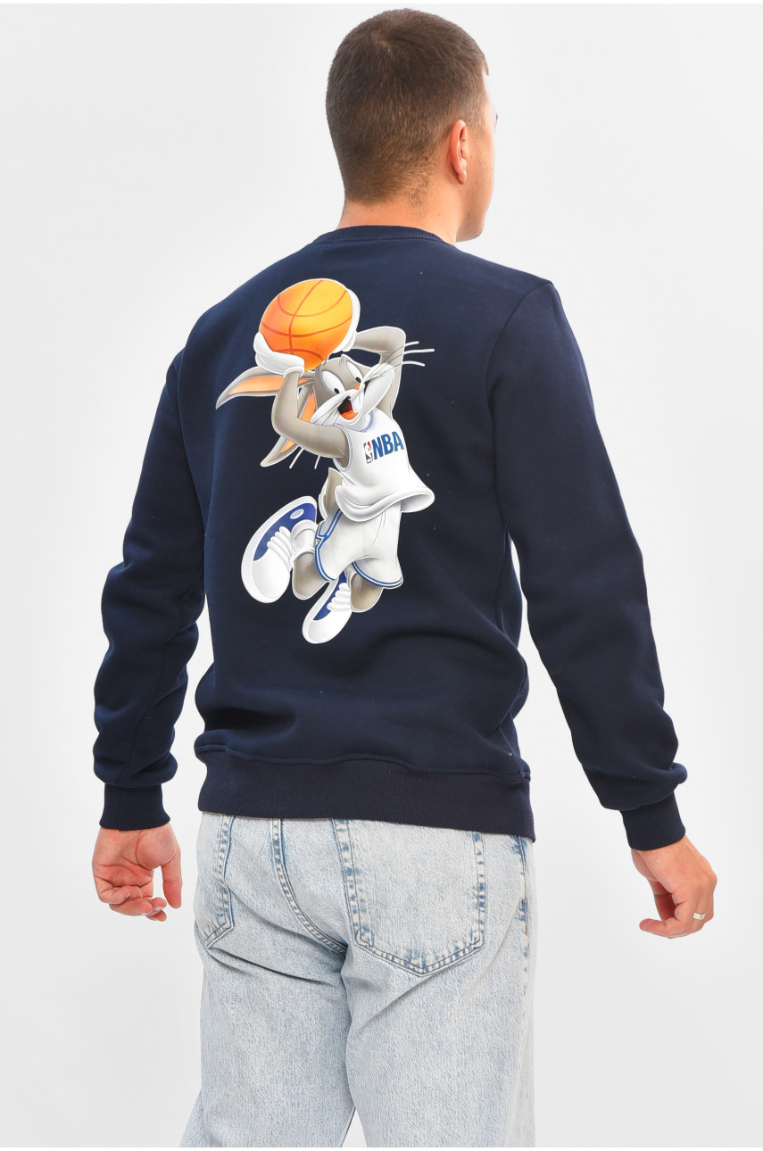 Свитшот мужской на флисе тёмно-синего цвета с принтом 455 205019