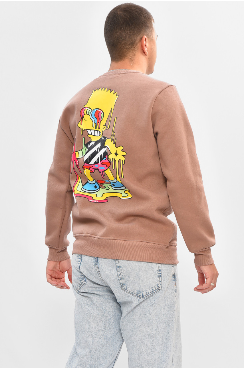 Свитшот мужской на флисе цвета мокко с принтом 450 205020