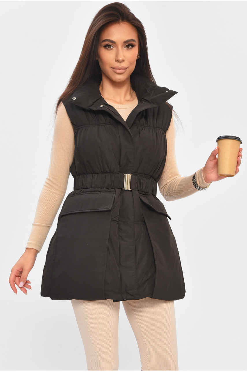 Жилетка женская однотонная черного цвета 515 205031