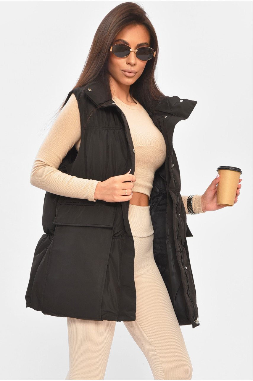 Жилетка женская однотонная черного цвета 515 205031