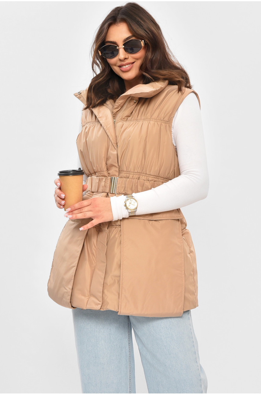 Жилетка женская однотонная бежевого цвета 515 205034