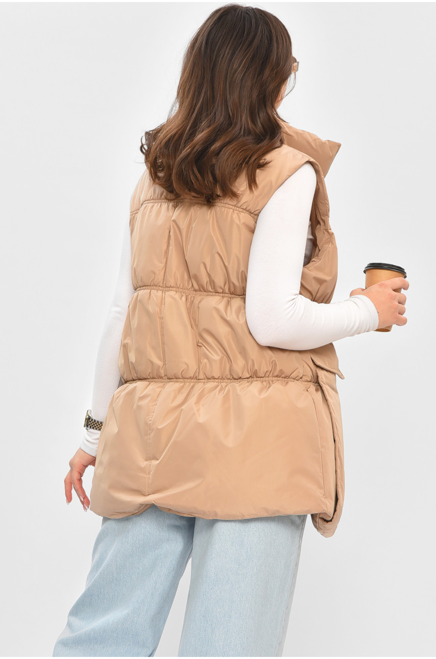 Жилетка женская однотонная бежевого цвета 515 205034