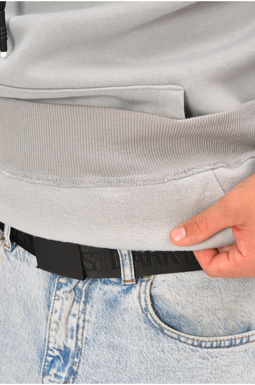 Худи мужское на флисе серого цвета с принтом 461 205036