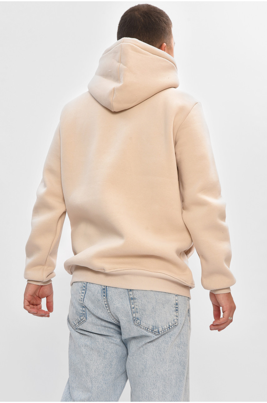 Худи мужское на флисе светло-бежевого цвета с принтом 461 205038