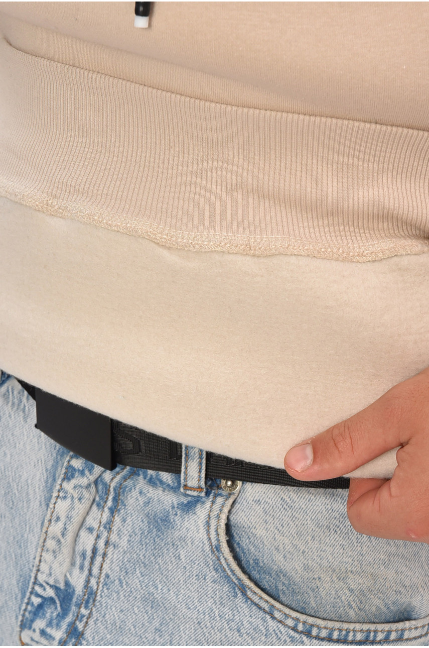 Худи мужское на флисе светло-бежевого цвета с принтом 461 205038