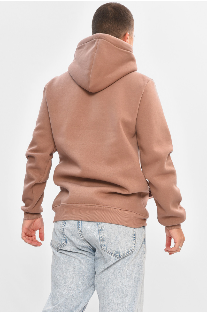 Худи мужское на флисе цвета мокко с принтом 462 205039