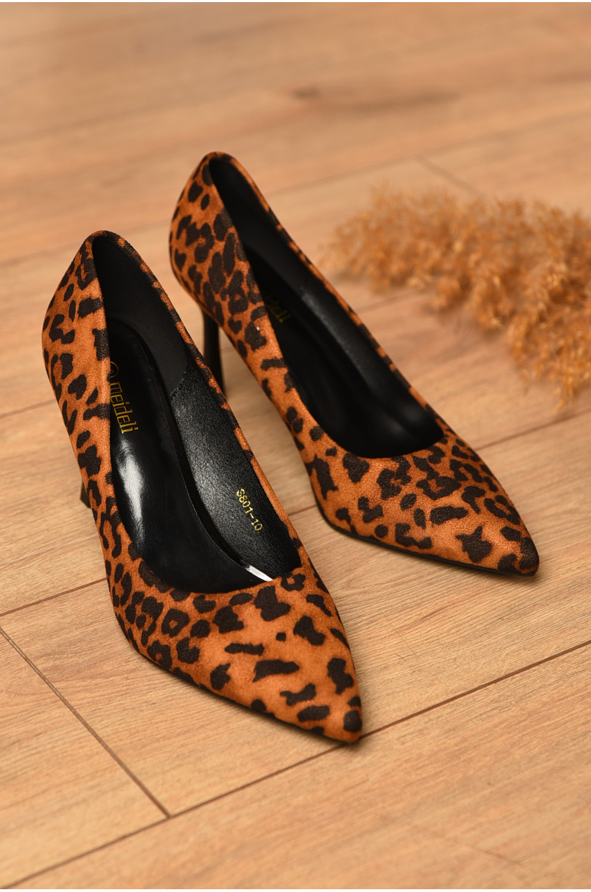 Туфлі жіночі коричневогого кольору з леопардовим принтом S801-10 205067 Туфлі жіночі коричневогого кольору з леопардовим принтом S801-10 205067