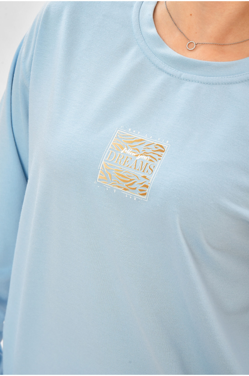 Кофта жіноча однотонна блакитного кольору з принтом 9038 205122