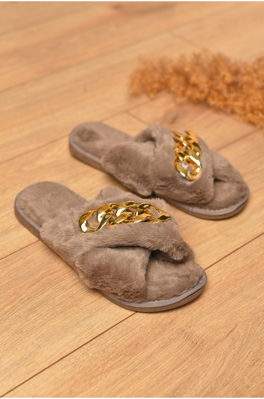 Капці домашні жіночі хутряні кольору мокко 1036 205142