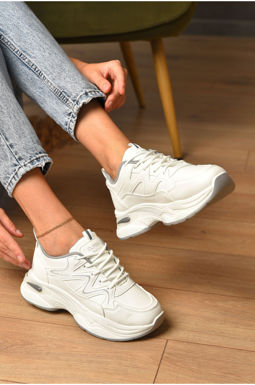 Кроссовки женские белого цвета на шнуровке 1816-2 205166