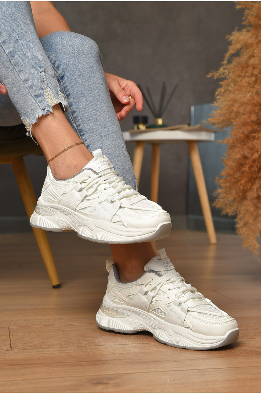 Кроссовки женские белого цвета на шнуровке 1818-5 205173