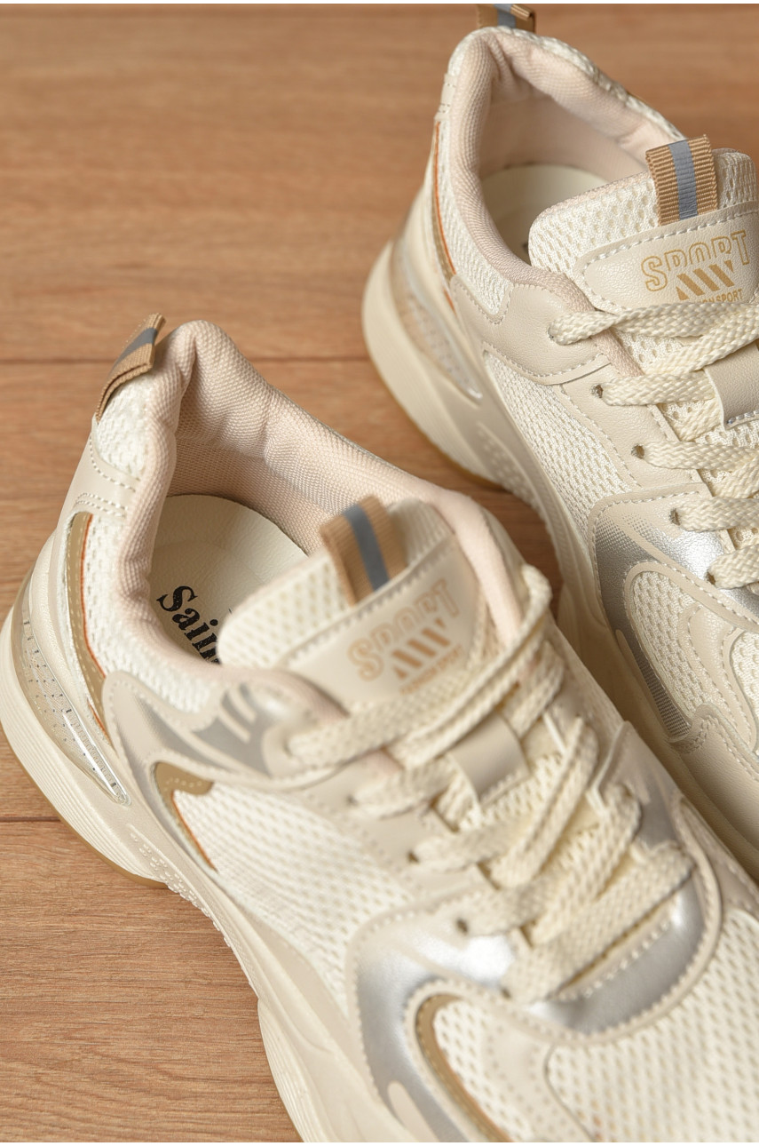 Кроссовки женские молочного цвета на шнуровке 1801-3 205174