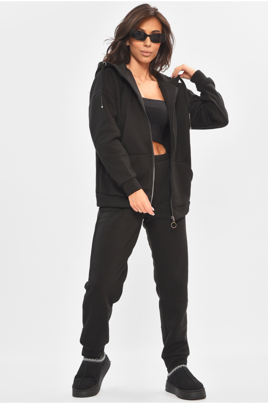 Спортивный костюм женский на флисе черного цвета 352 205194