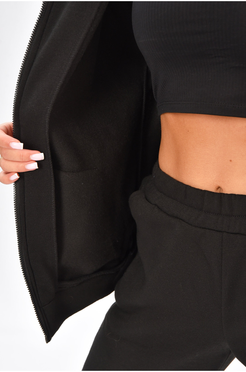 Спортивный костюм женский на флисе черного цвета 352 205194