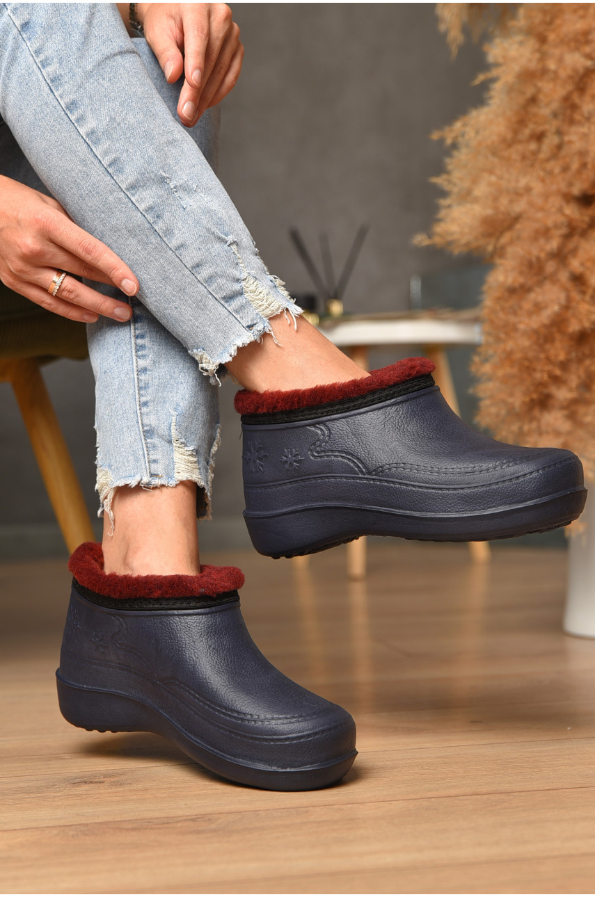 Галоши женские на меху синього цвета сніжинка 205210