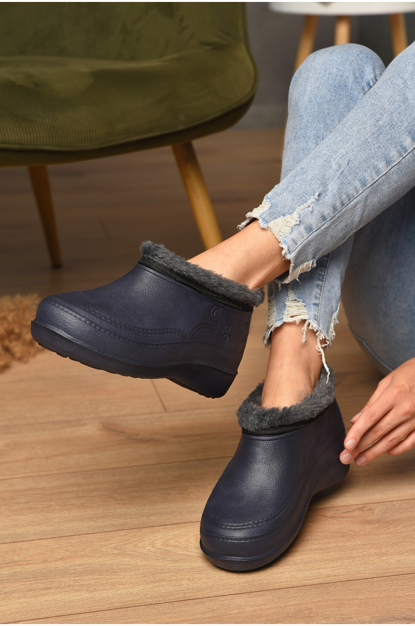 Галоши женские на меху синього цвета сніжинка 205210