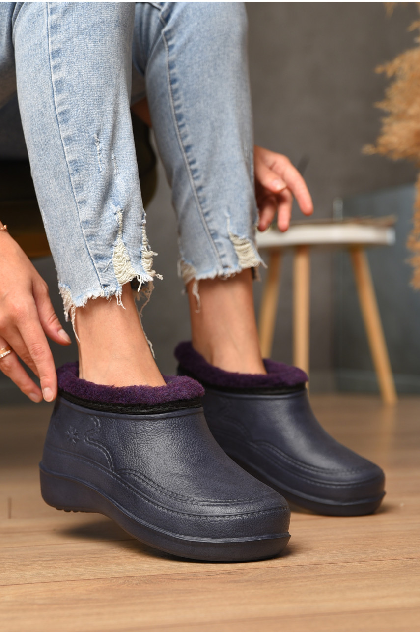 Галоши женские на меху синього цвета сніжинка 205210