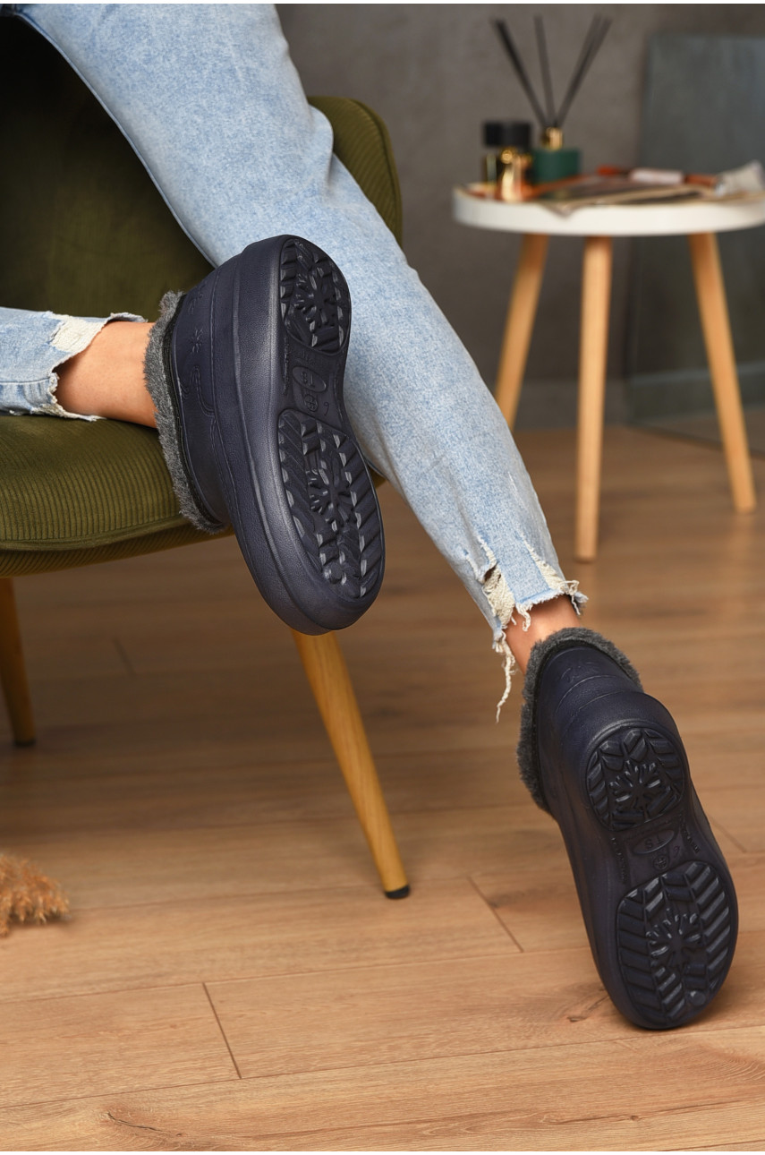 Галоши женские на меху синього цвета сніжинка 205210