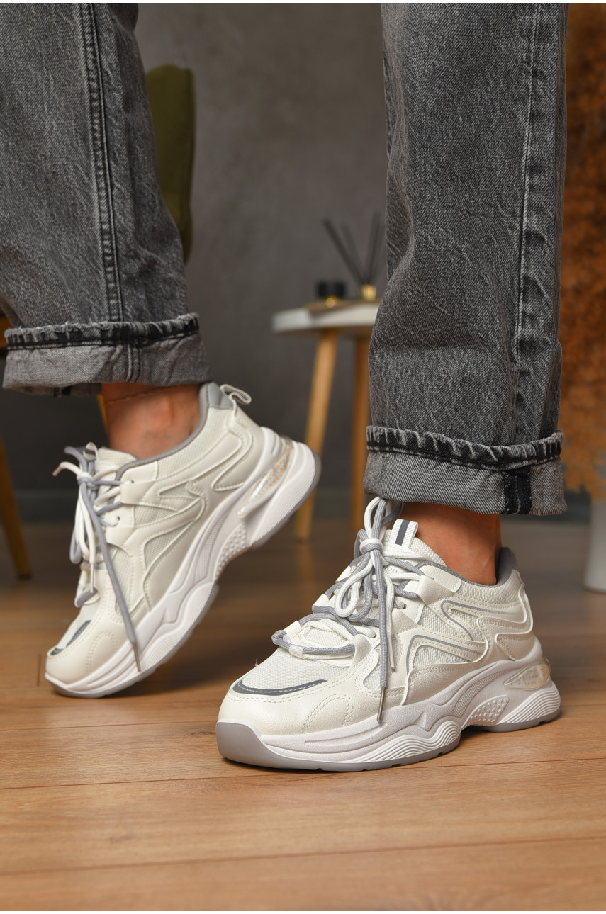 Кроссовки женские белого цвета на шнуровке 1803-2 205226