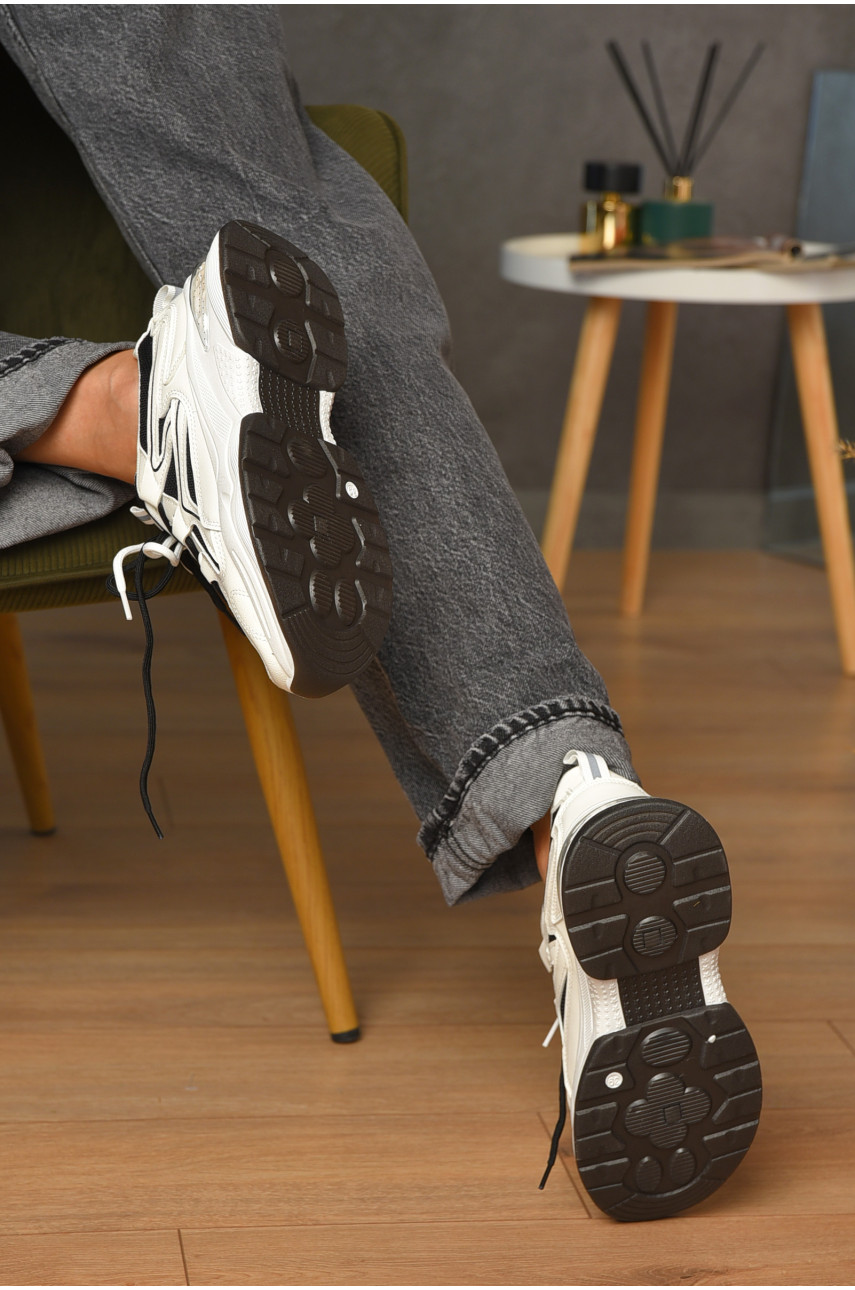 Кроссовки женские черно-белого цвета на шнуровке 1803-1 205229