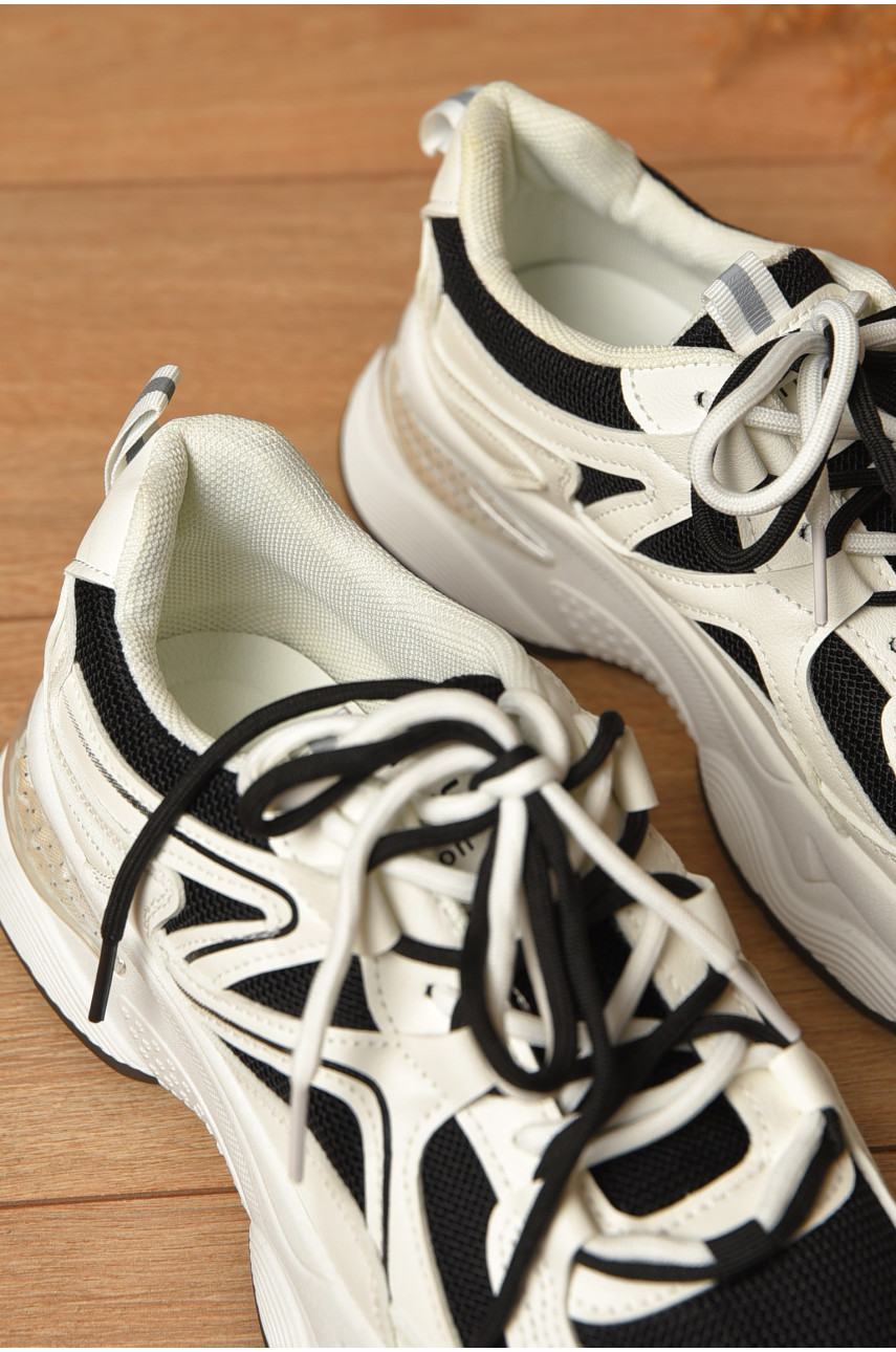 Кроссовки женские черно-белого цвета на шнуровке 1803-1 205229