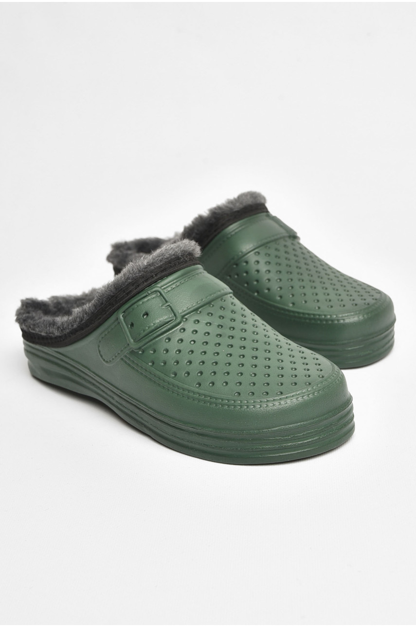 Сабо мужские на меху зеленого цвета 205240