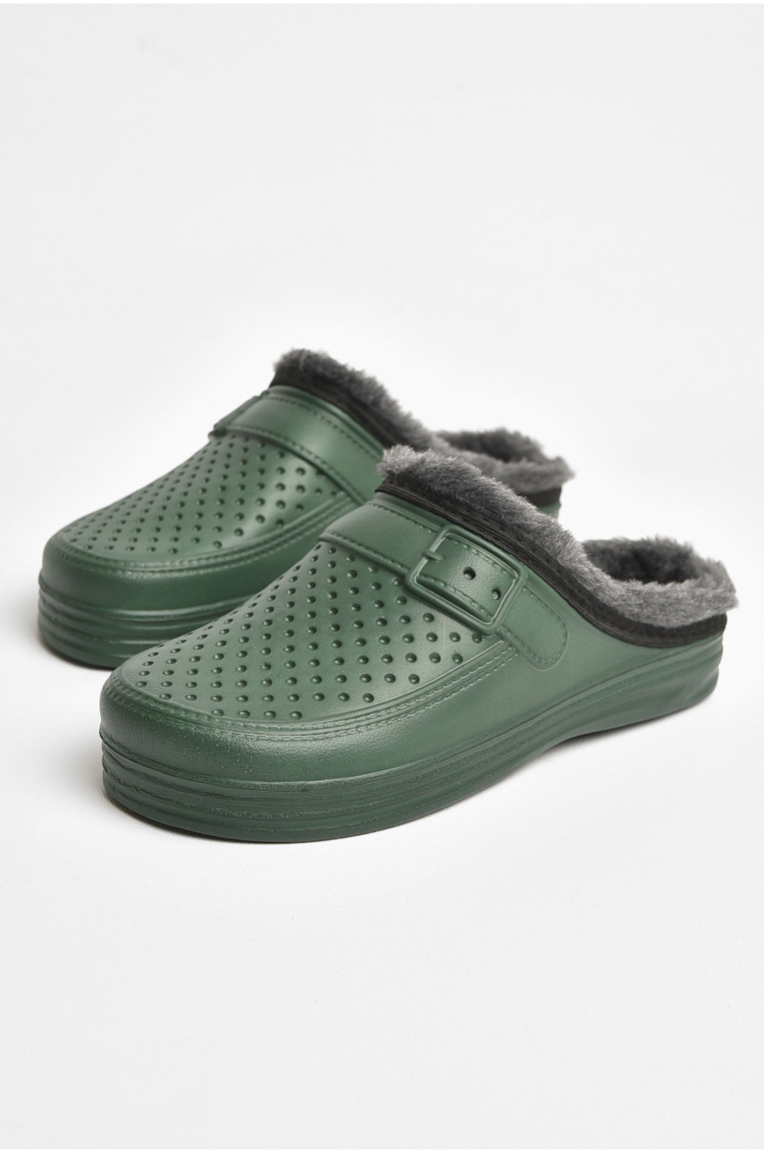 Сабо мужские на меху зеленого цвета 205240