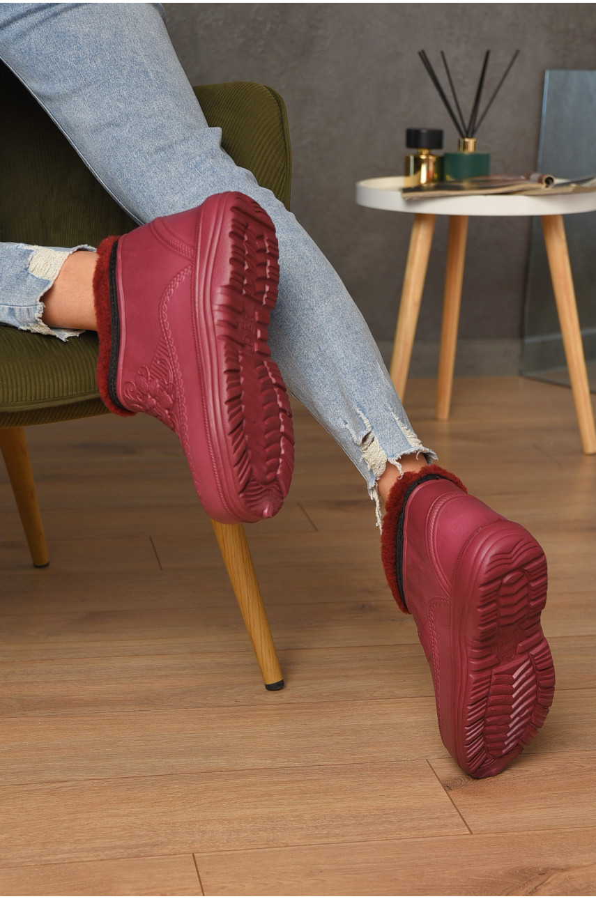 Калоші жіночі на хутрі бордового кольору квітка 205257 Калоші жіночі на хутрі бордового кольору квітка 205257