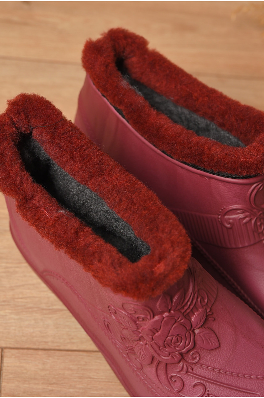Калоші жіночі на хутрі бордового кольору квітка 205257 Калоші жіночі на хутрі бордового кольору квітка 205257
