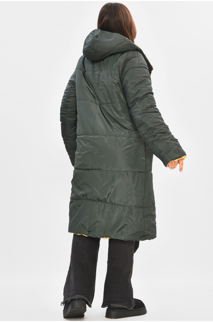 Куртка жіноча демісезонна двостороння зелено-золотого кольору 205279