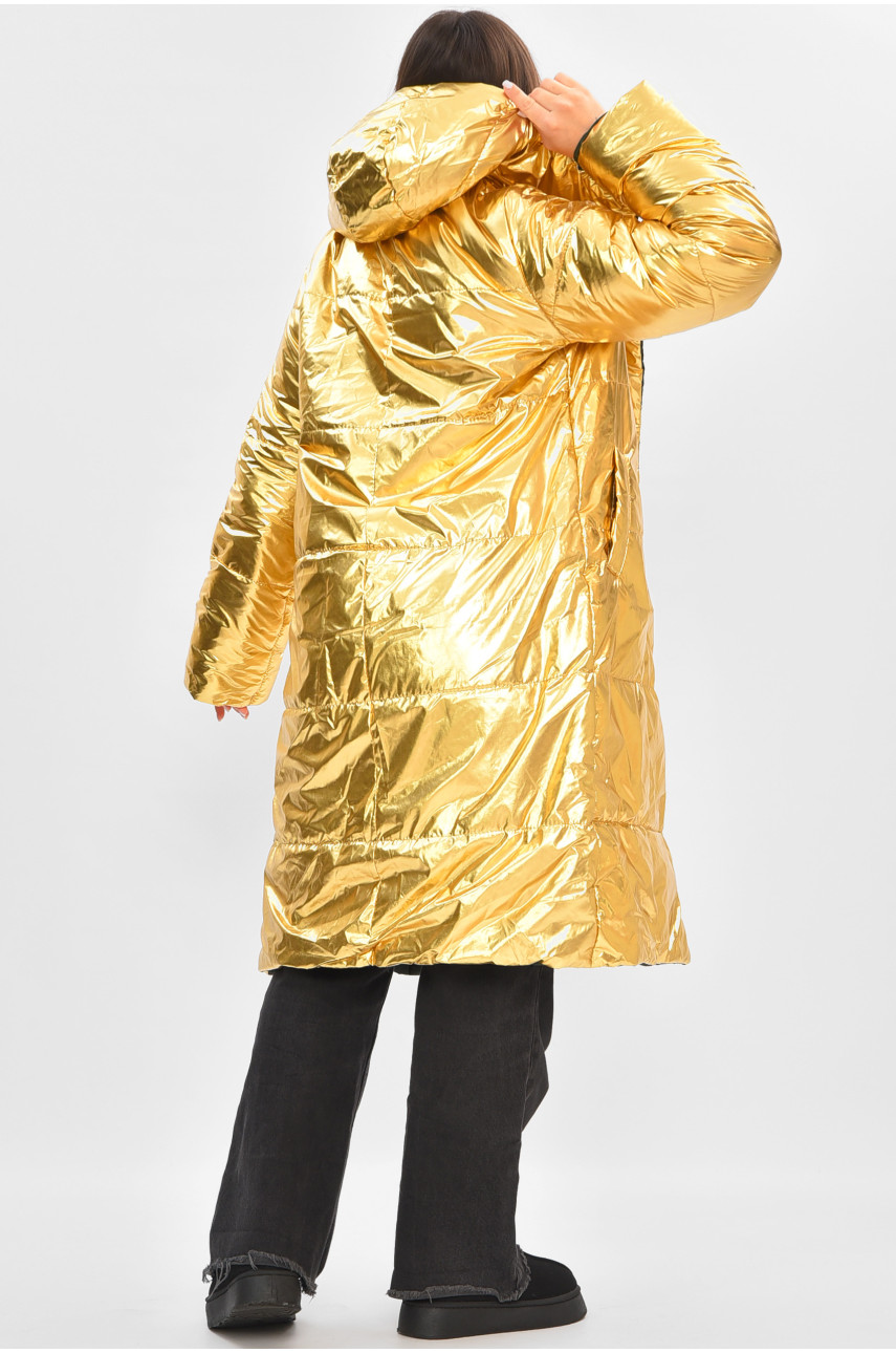 Куртка жіноча демісезонна двостороння зелено-золотого кольору 205279