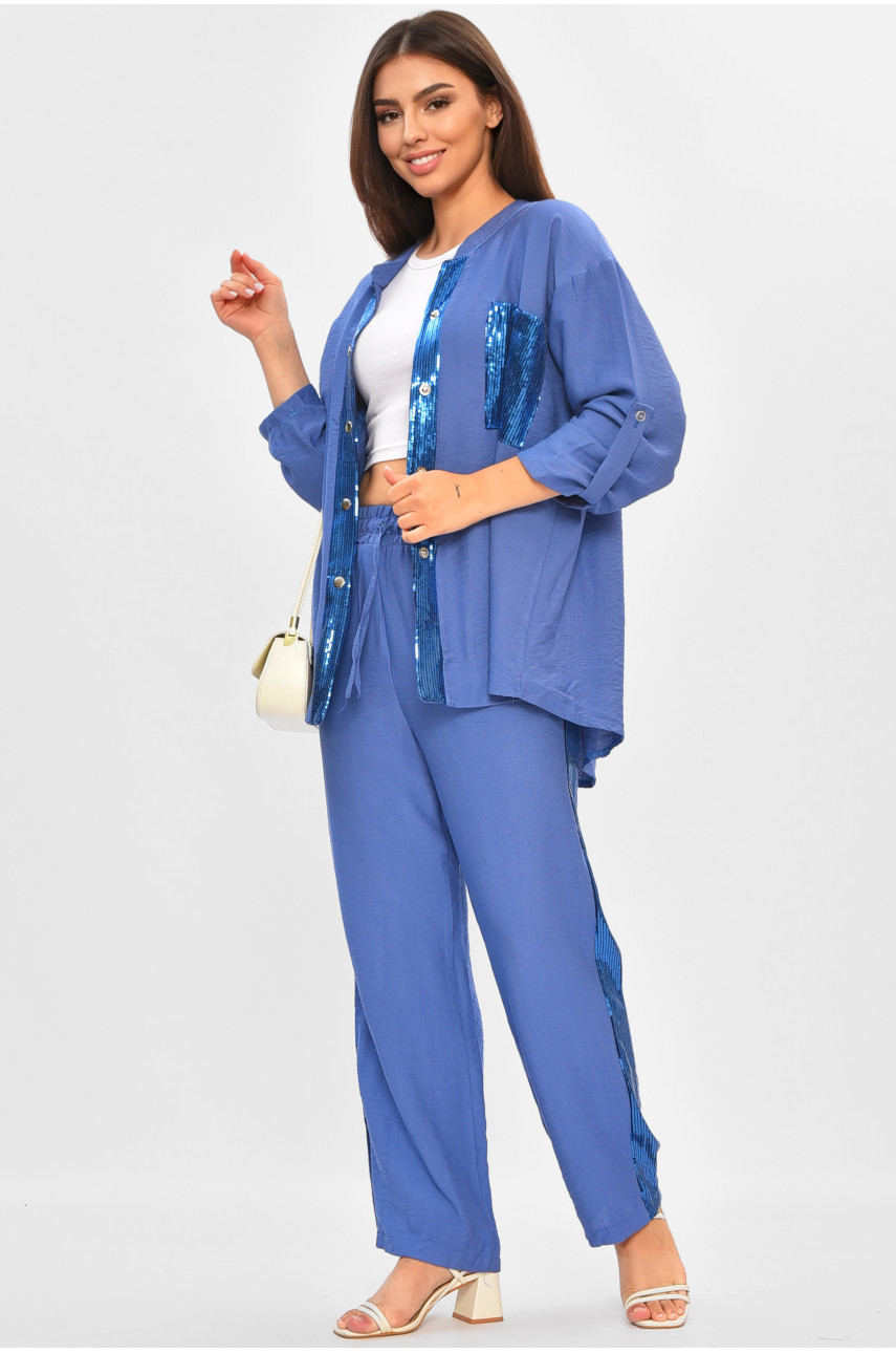 Костюм женский синего цвета с пайетками 9340 205288