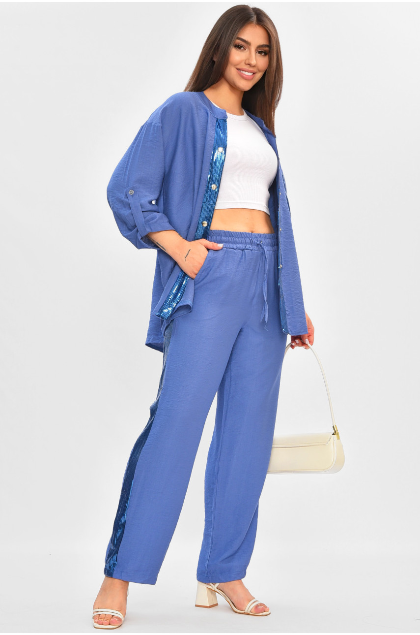 Костюм женский синего цвета с пайетками 9340 205288