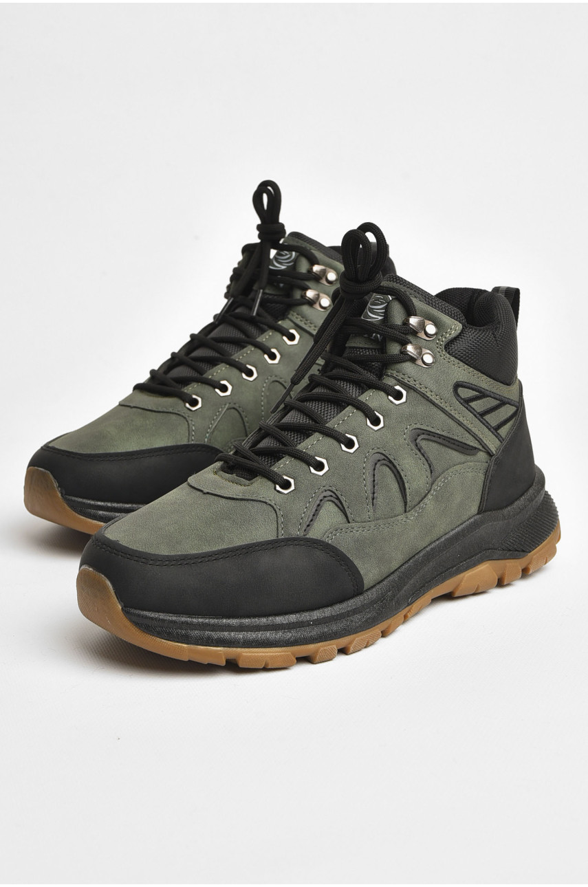 Ботинки мужские зимние на меху темно-зеленого цвета YB10608-3 205292