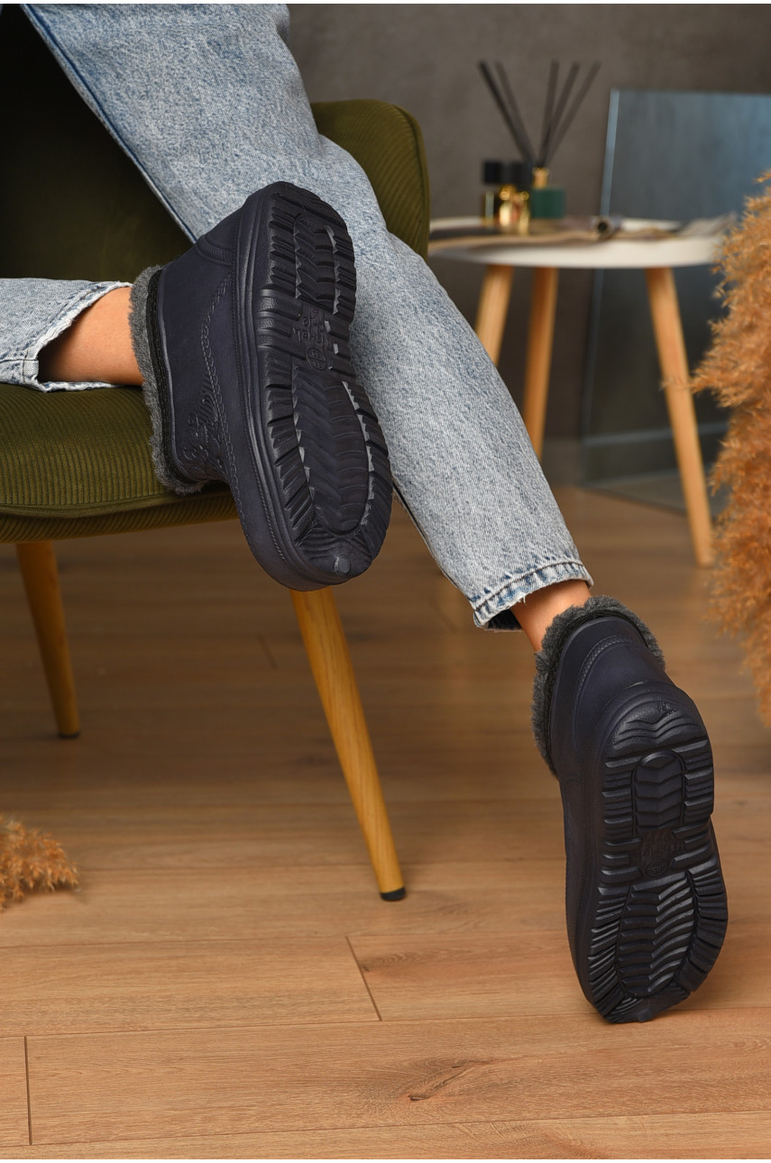 Калоші жіночі на хутрі синього кольору квітка 205380 Калоші жіночі на хутрі синього кольору квітка 205380