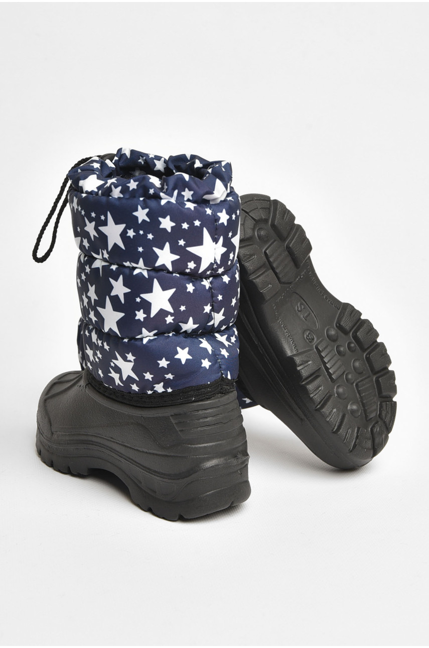 Дутики детские зима на меху темно-синего цвета снежинка 205419