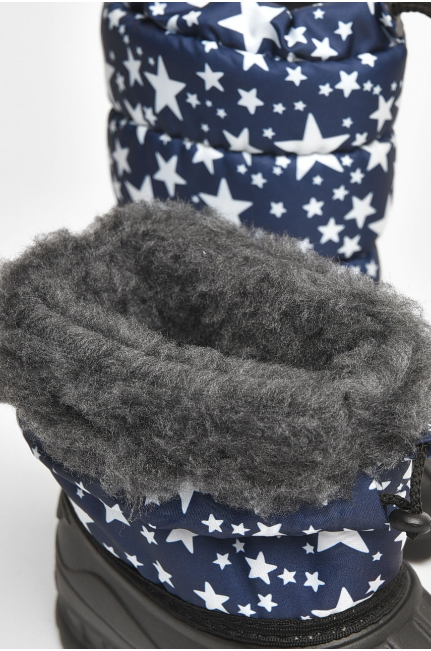 Дутики детские зима на меху темно-синего цвета снежинка 205419