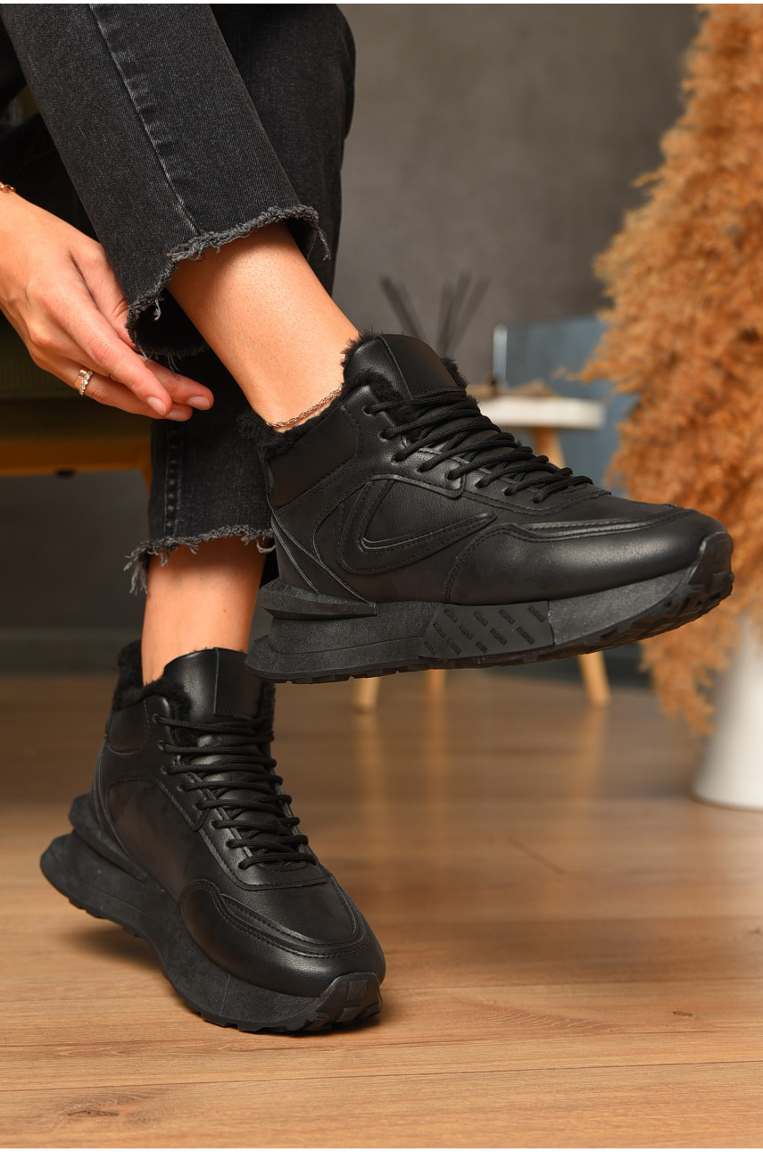 Кроссовки женские на меху черного цвета м97-1 205478