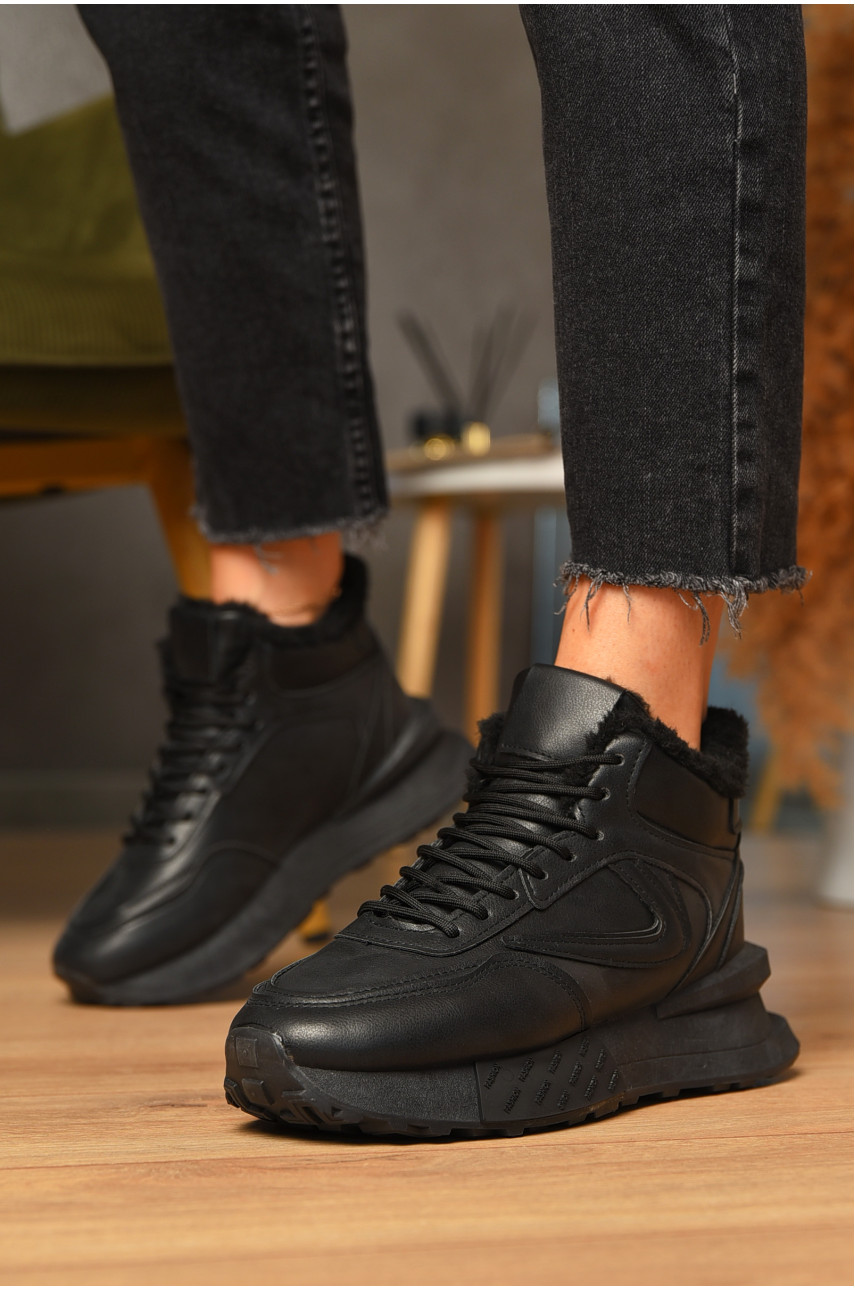 Кроссовки женские на меху черного цвета м97-1 205478