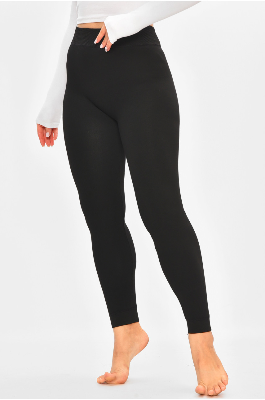 Лосины женские полубатальные термо на искусственном меху черного цвета в579++ 205481