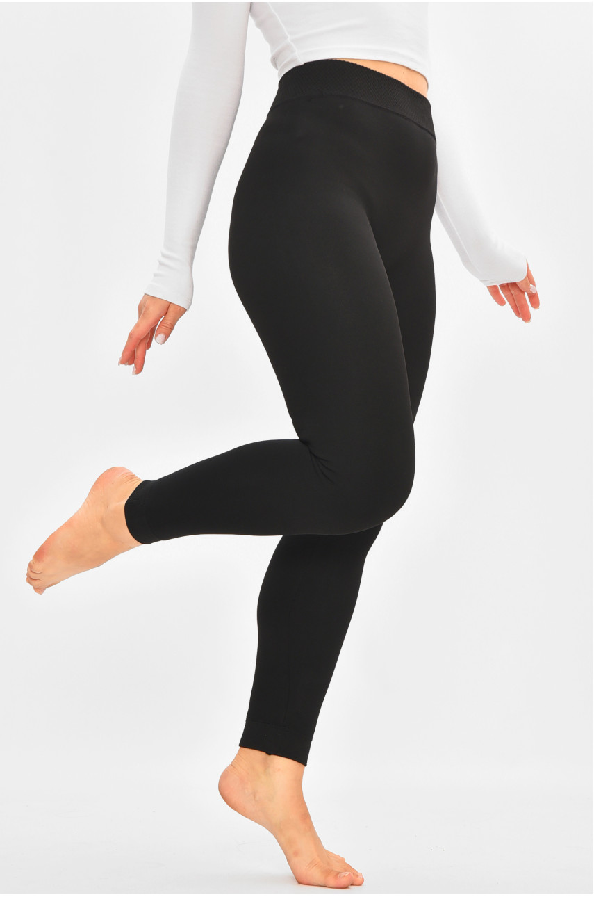 Лосины женские полубатальные термо на искусственном меху черного цвета в579++ 205481