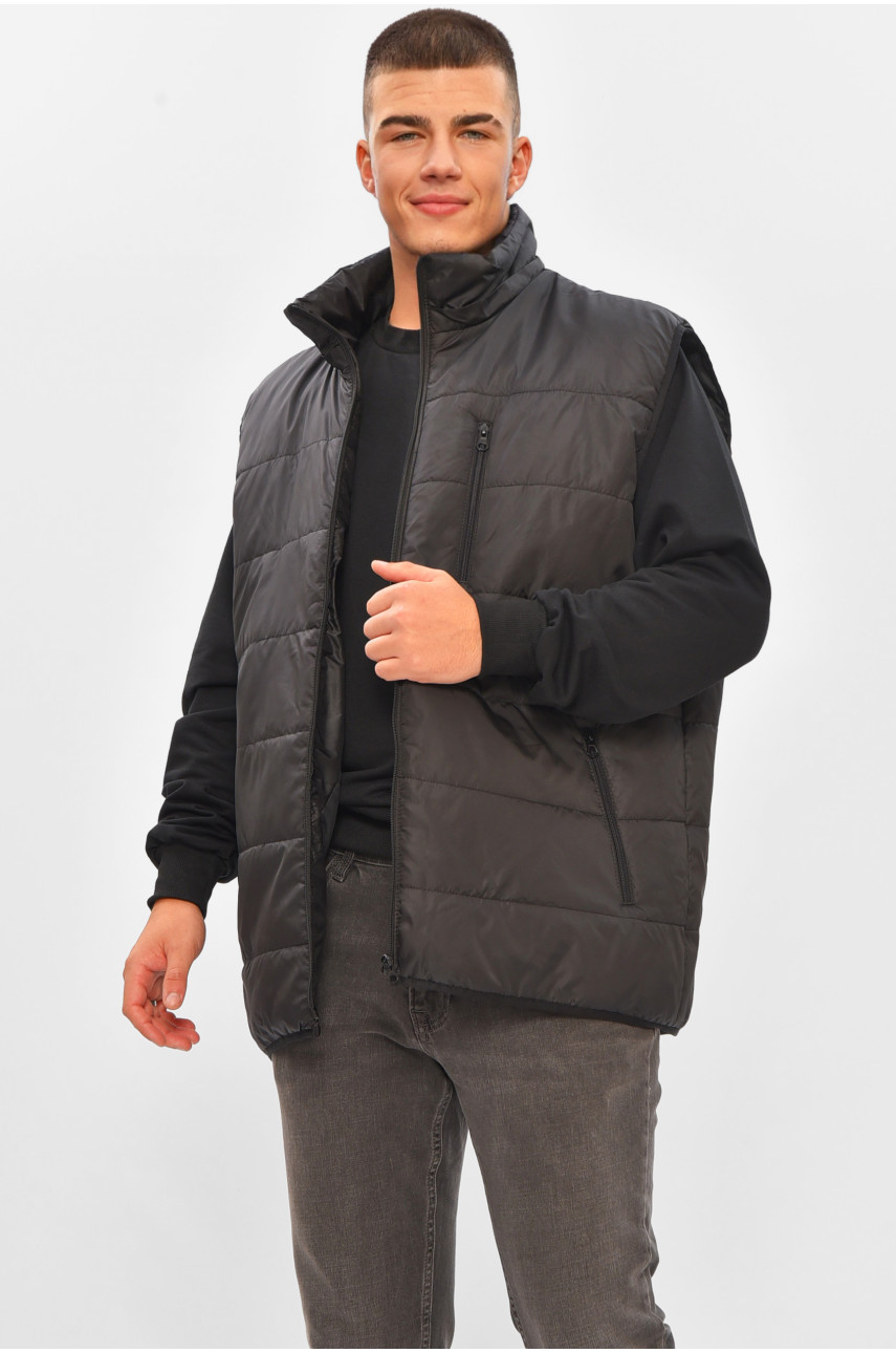 Жилетка мужская полубатальная  демисезонная черного цвета 205485