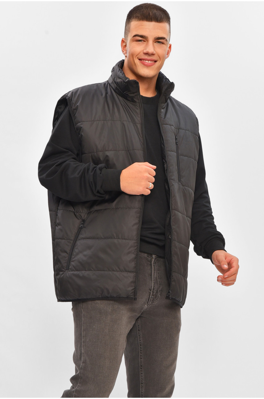 Жилетка мужская полубатальная  демисезонная черного цвета 205485