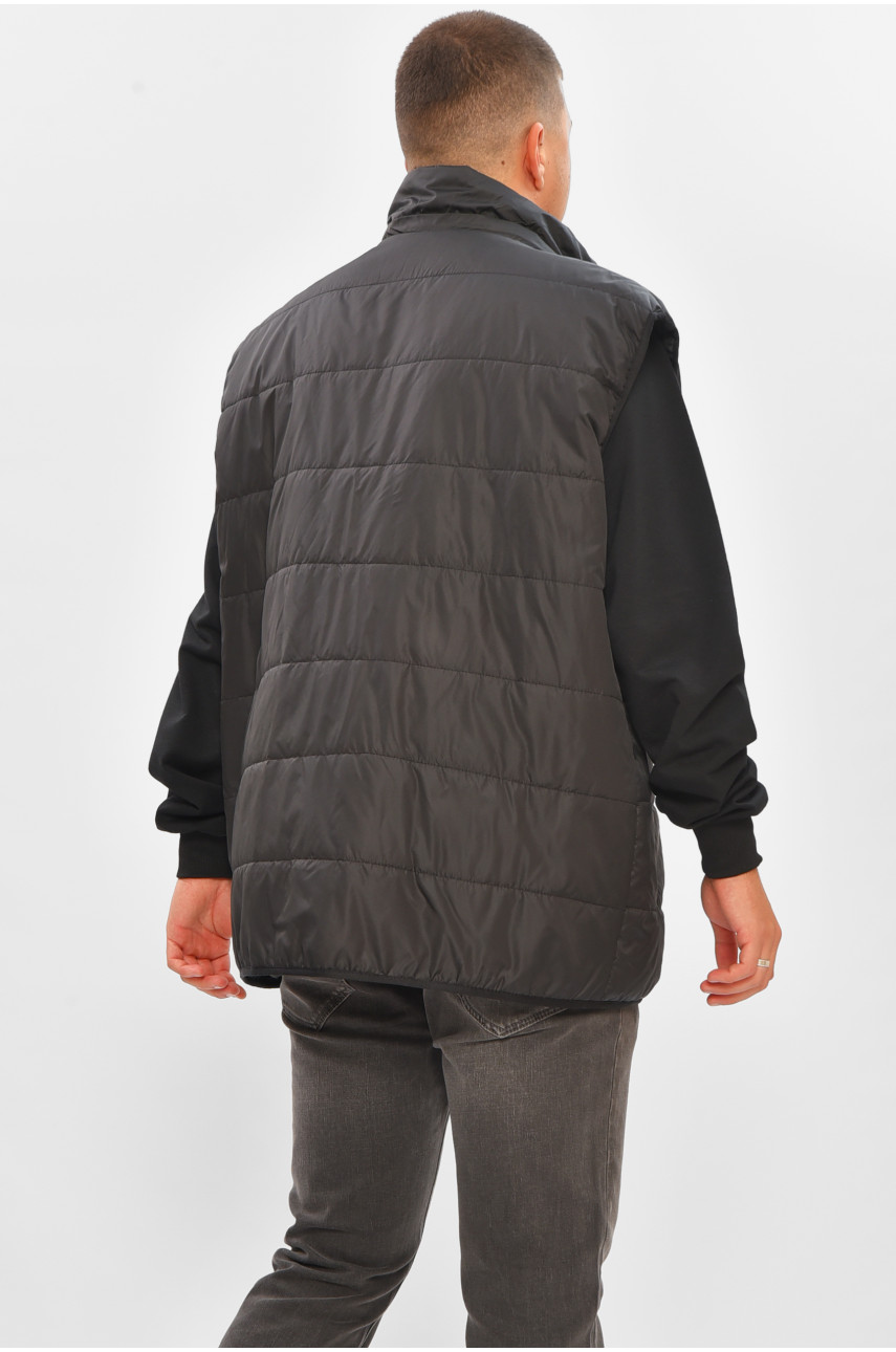 Жилетка мужская полубатальная  демисезонная черного цвета 205485