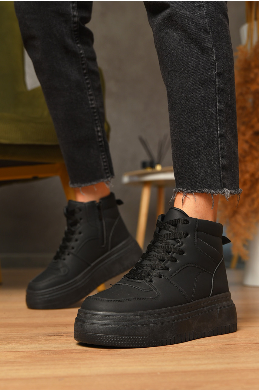 Кроссовки женские зимние черного цвета на шнуровке 990-2 205486