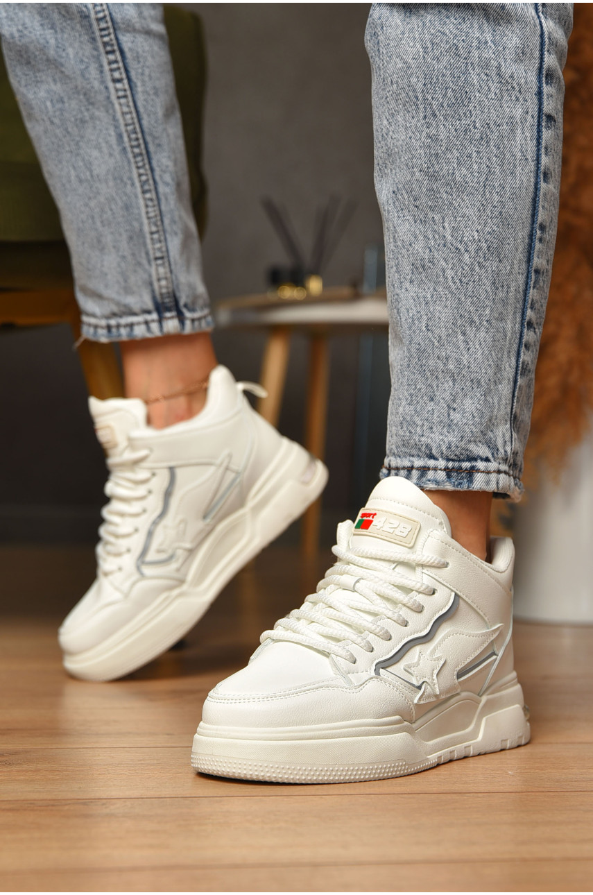 Кросівки жіночі зимові білого кольору на шнурівці 106-1 205488