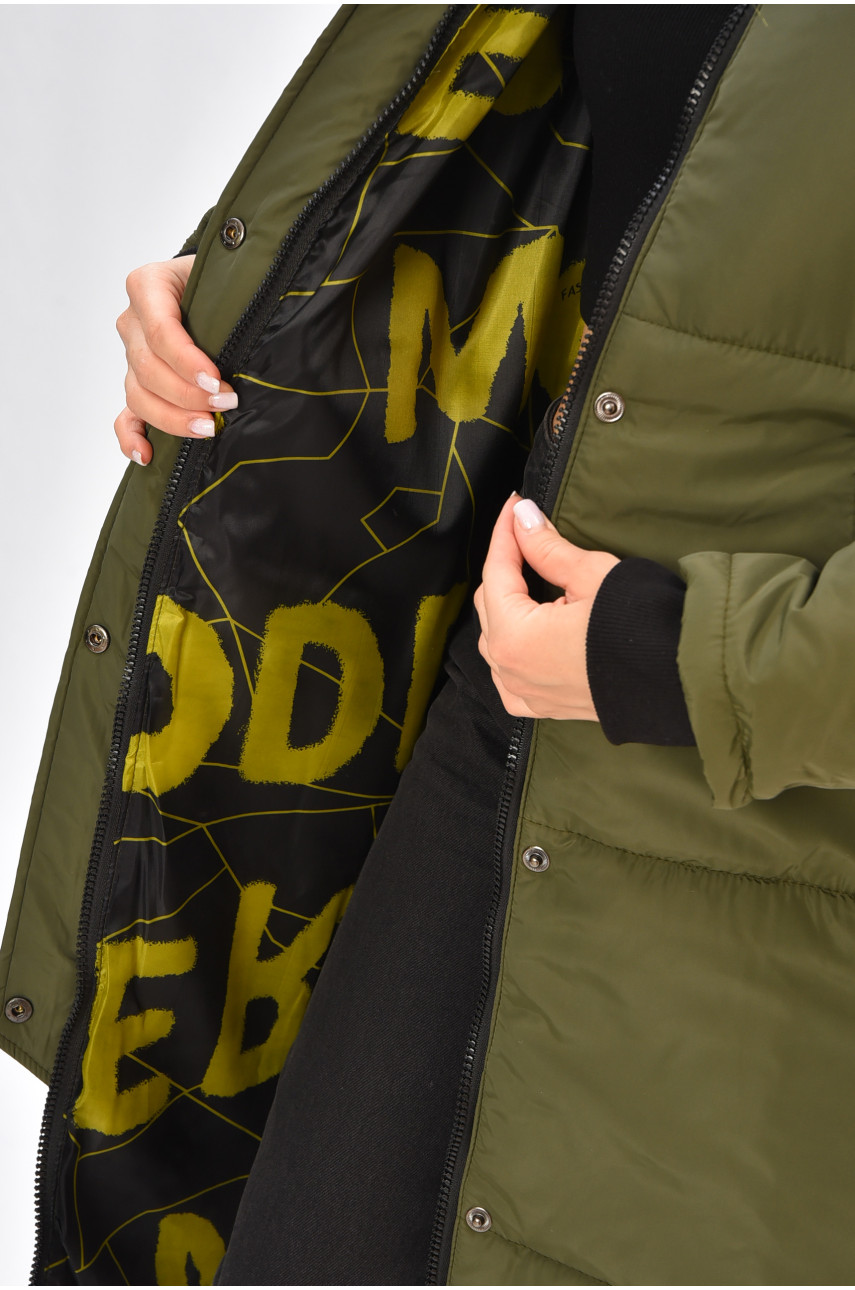 Куртка жіноча подовжена демісезонна темно-зеленого кольору 322-1 205496